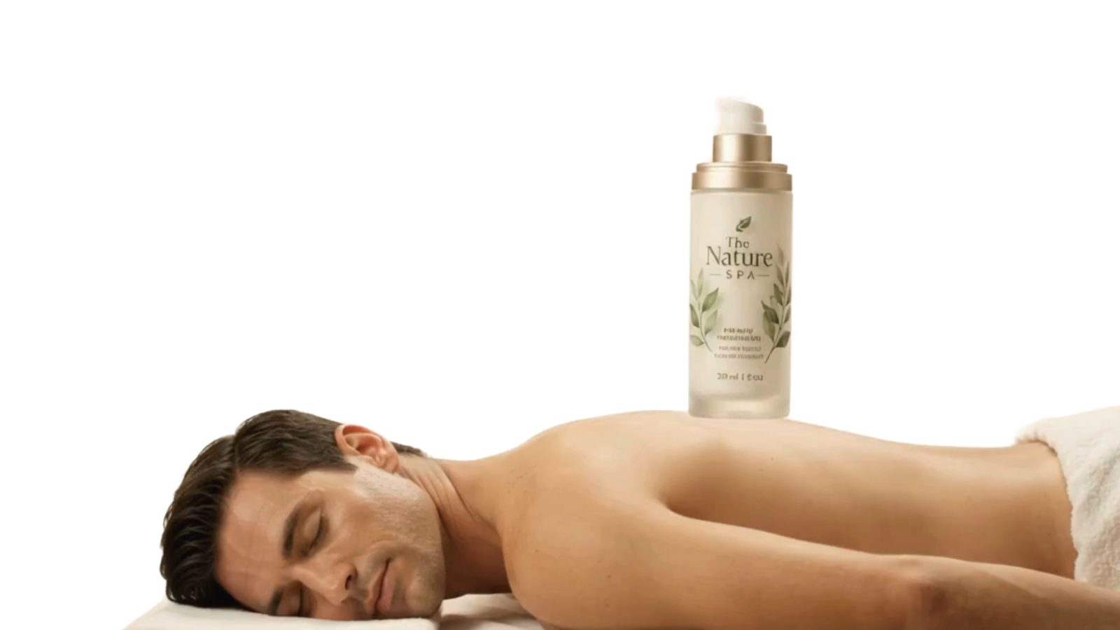 A therapist dispensing The Nature Spa treatment cream onto a guest's shoulder